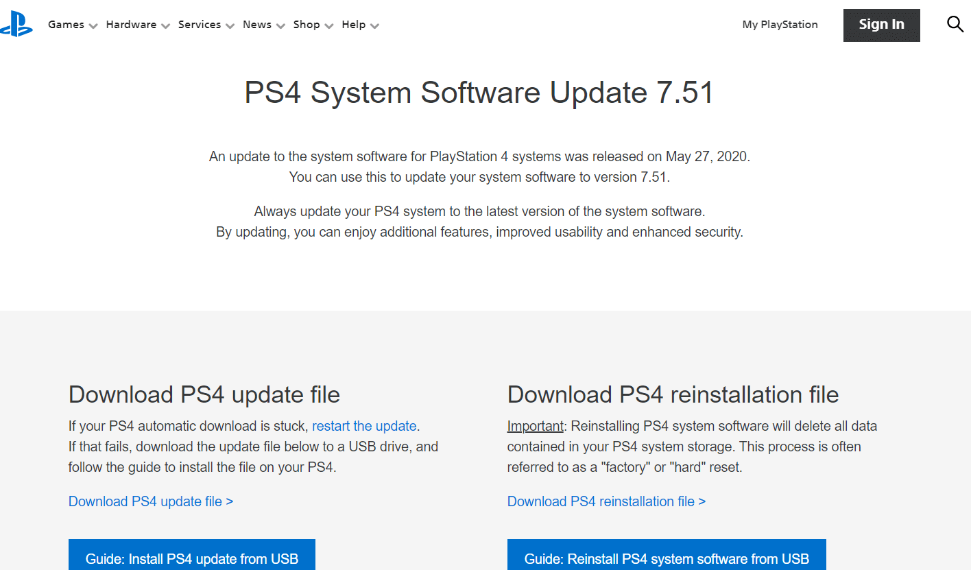 ข้อผิดพลาดในการอัปเดตซอฟต์แวร์ระบบ PS4 หน้าอัปเดต ps4 [ซอฟต์แวร์ระบบ]