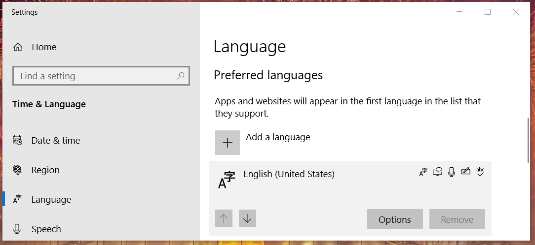 Fliken Språk Kan inte ta bort tangentbordsspråk Windows 10
