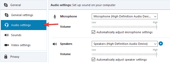 Skype audio výstup nefunguje