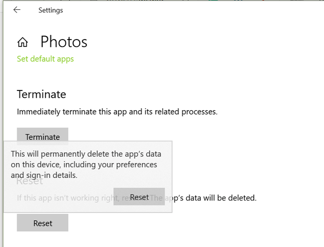 Приложението за снимки на Windows 10 не се превърта