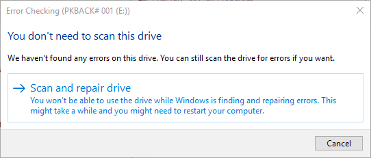 scan harddisk Windows kunne ikke fuldføre formatet