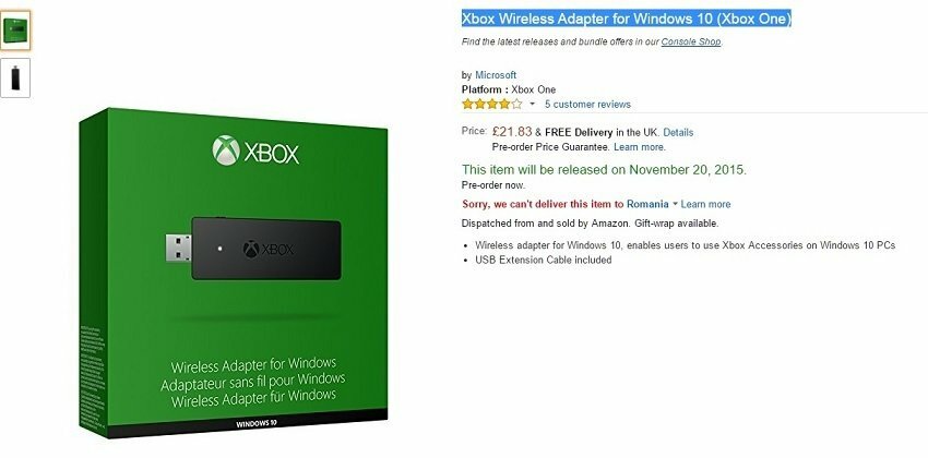 Vous pouvez maintenant acheter l'adaptateur sans fil Xbox One pour Windows 10