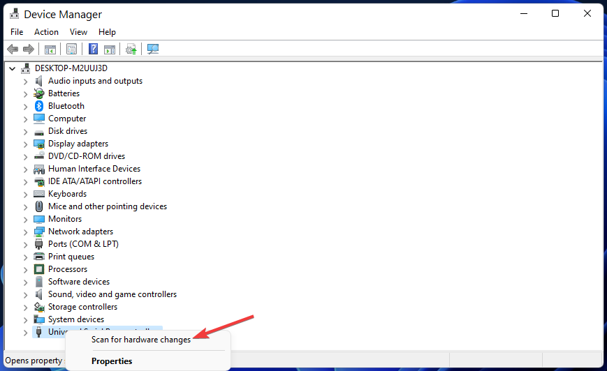 Ieškokite aparatūros pakeitimų parinkties, „Windows 11“ neatpažįsta „ipad“.