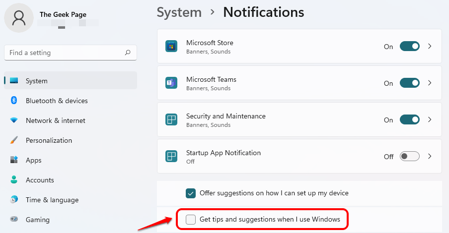 Come attivare o disattivare Suggerimenti e suggerimenti in Windows 11