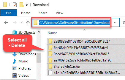 फ़ाइल एक्सप्लोरर सॉफ्टवेयर वितरण पर नेविगेट करें डाउनलोड फ़ोल्डर सभी सामग्री का चयन करें हटाएं