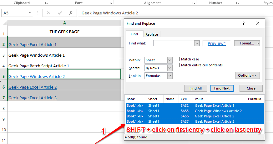 Hyperlinkkien etsiminen ja poistaminen Microsoft Excelissä