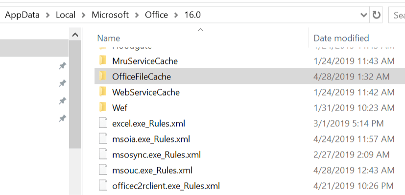 Centru de încărcare - folder FileCache A apărut o eroare la accesarea cache-ului de documente Office 