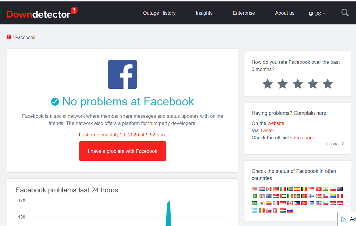 Downdetector stran facebook ta vsebina trenutno ni na voljo