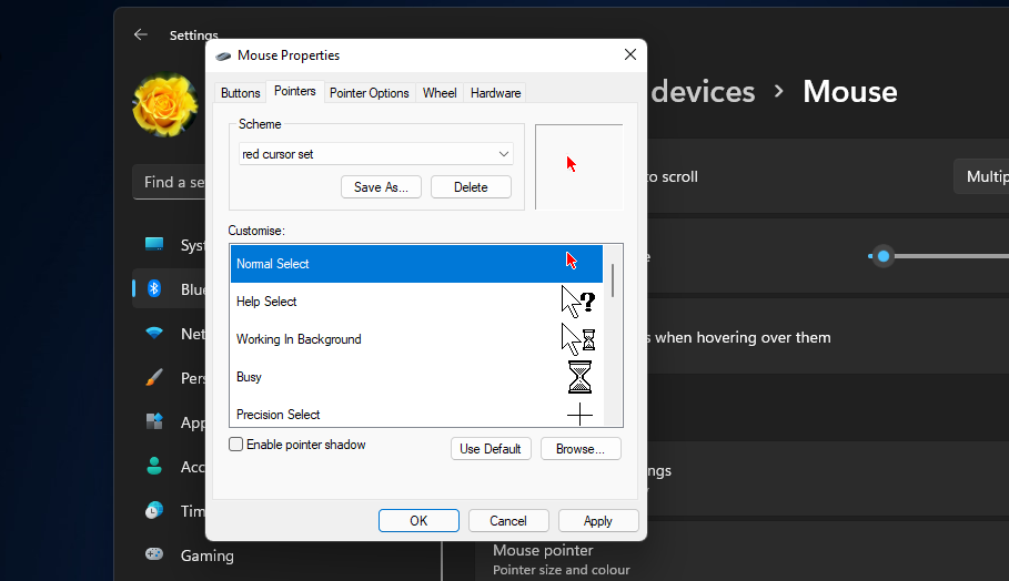 Un cursore personalizzato cambia il colore del cursore del mouse