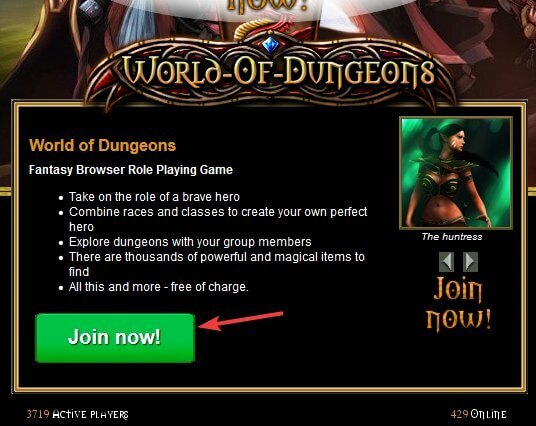 Junte-se agora, mundo das masmorras, masmorras e jogo de navegador de dragões