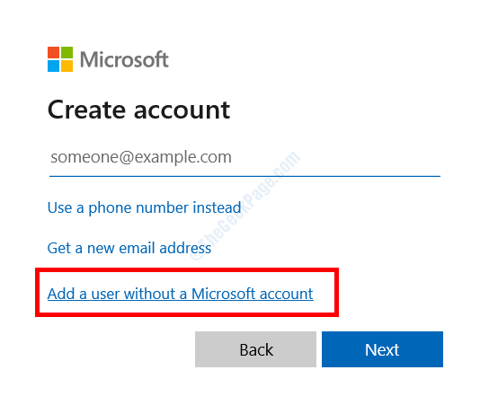 उपयोगकर्ता बिना Microsoft खाता