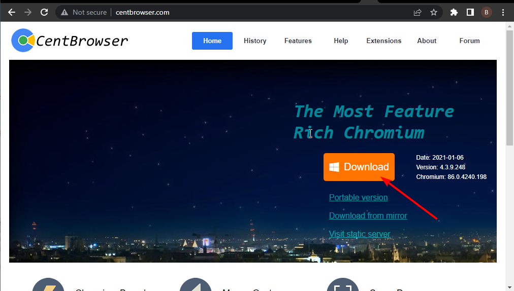 download knop cent browser review