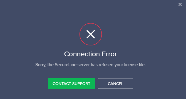 Avast SecureLine VPN muestra que el servidor rechazó el error de conexión de su archivo de licencia