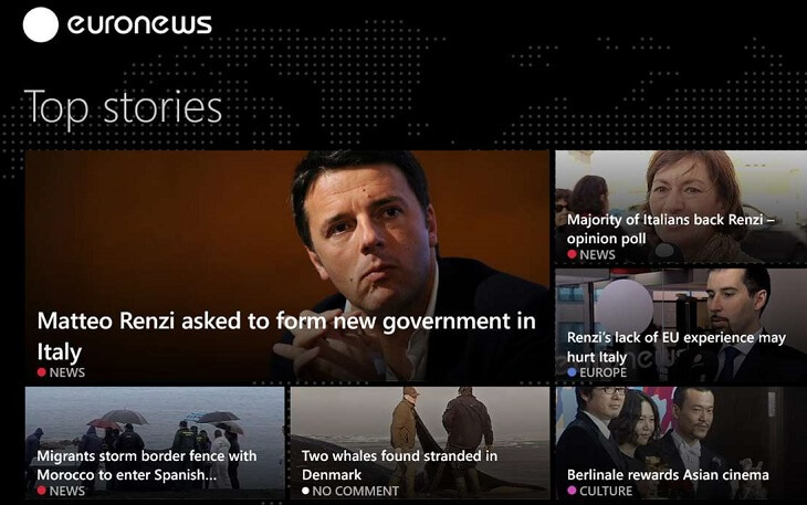 euronews-sovelluksen Windows 10