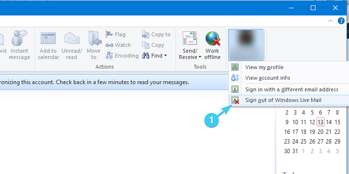 تسجيل الخروج من Windows Live Mail لا يعمل