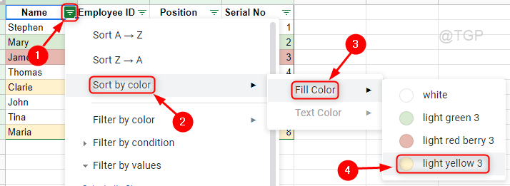 Cómo ordenar datos por color usando el filtro en Google Sheets