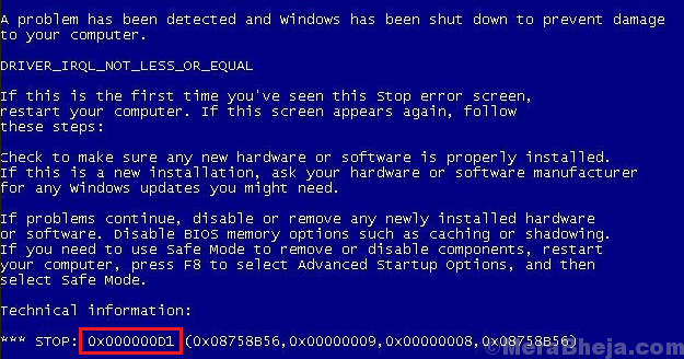 Исправить ошибку синего экрана 0x000000D1 в Windows 10
