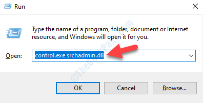 Command Search Control.exe'yi çalıştırın Srchadmin.dll Enter