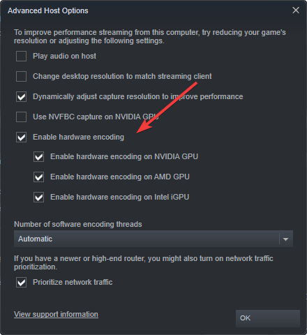 възможност за кодиране на хардуер за инсталиране на хост аванзат на Steam