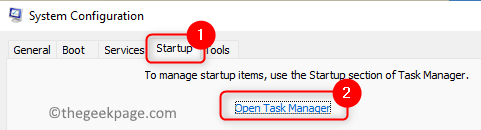 Järjestelmän konfigurointi Käynnistys Open Task Manager Min