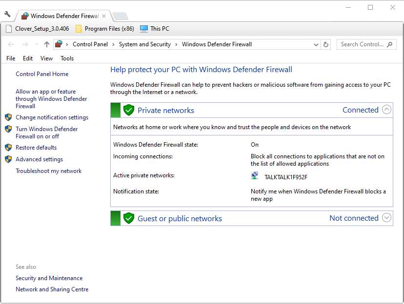 שרת חלונות היישומון של חומת האש של Windows Defender אינו מופיע ברשת