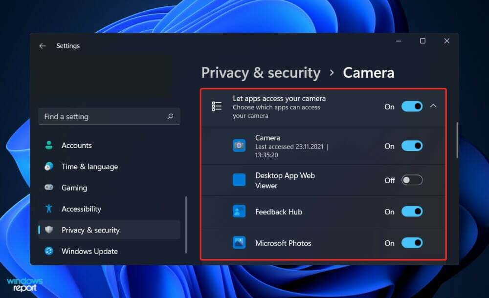 let-apps-access-app fotocamera utilizzando la fotocamera in background Windows 11