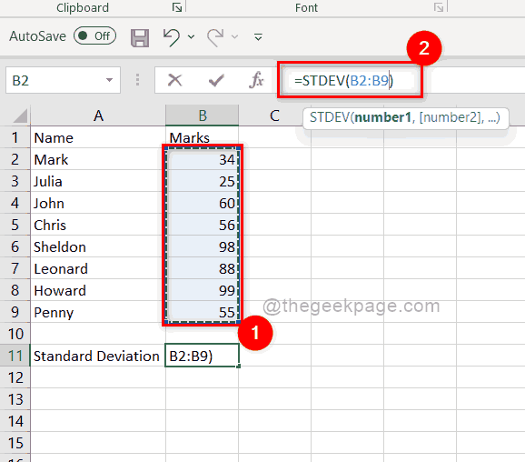 A szórásképlet alkalmazása és használata az Excel munkalapon