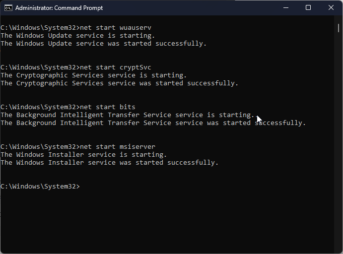 Запустите службы 0x800f0223