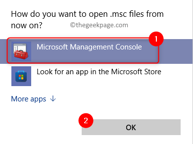 Standard-Apps Msc-Datei Wählen Sie Mmc Min. aus