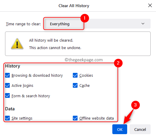 Firefox Tyhjennä kaikki historia Min