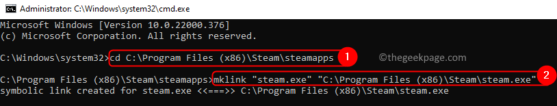 Kommandoprompt Opret symbolsk link Steam eksekverbar Min