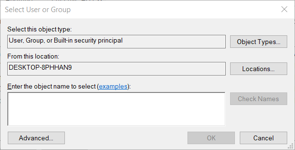 Selecteer Gebruikers- of Groepsvenster Fout 0x80090016 op Windows 10