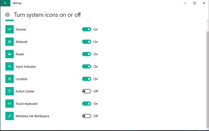 Távolítsa el az Action Center és a Windows Ink ikonokat a Windows 10 v1607 rendszerből