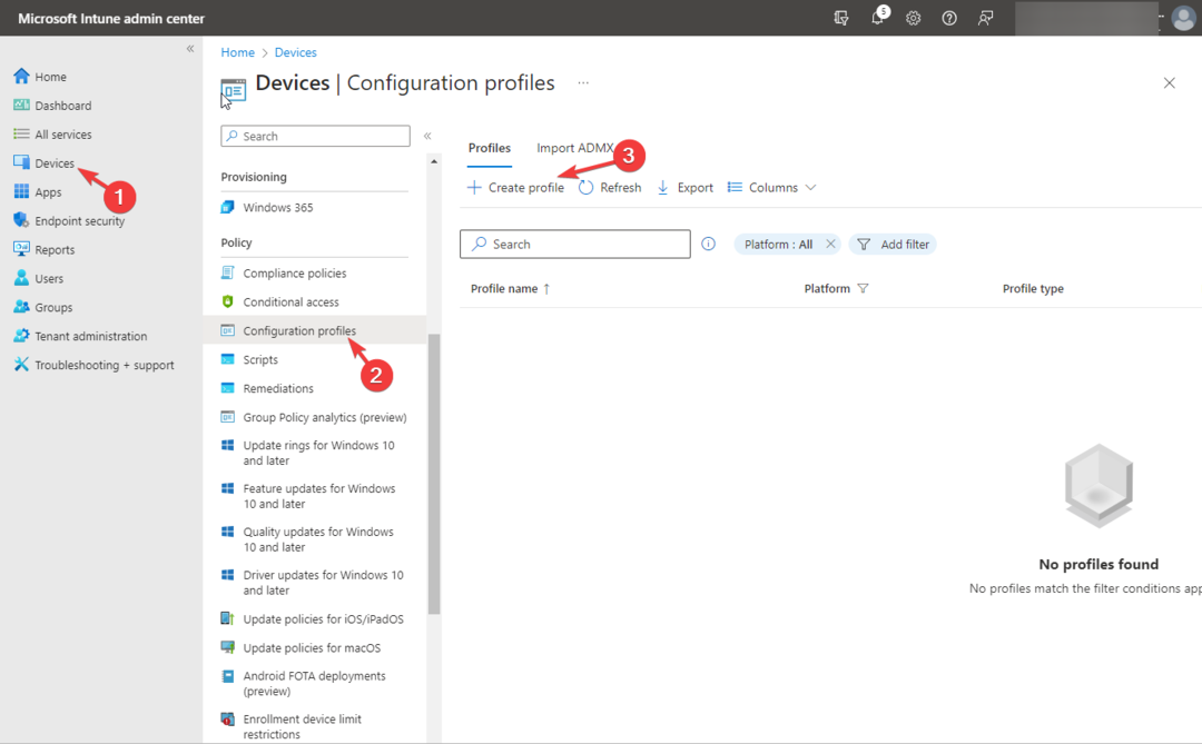 Perfiles de configuración: diseño de inicio de importación y exportación de dispositivos en Windows 11