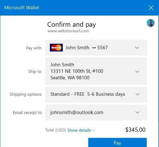 Webové platby Microsoft Edge