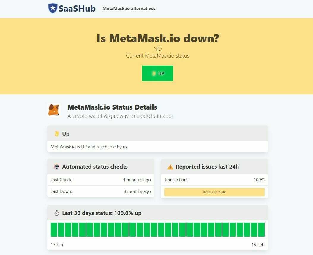 stavová stránka metamasky