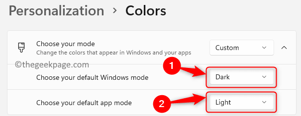 Testreszabás Színek Windows mód Alkalmazás mód Min