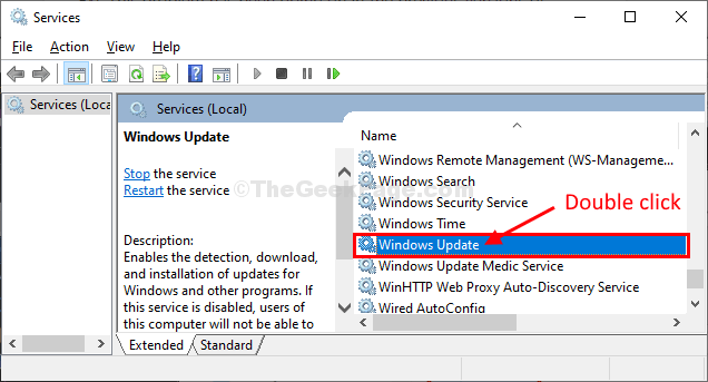 „Windows Update“ dukart spustelėkite