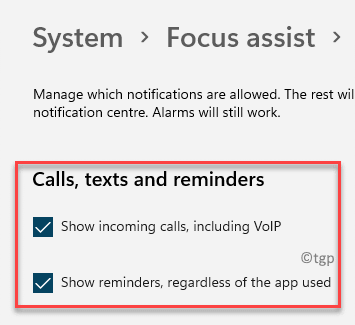 System Focus Assist Anrufe, Texte und Erinnerungen Min anpassen