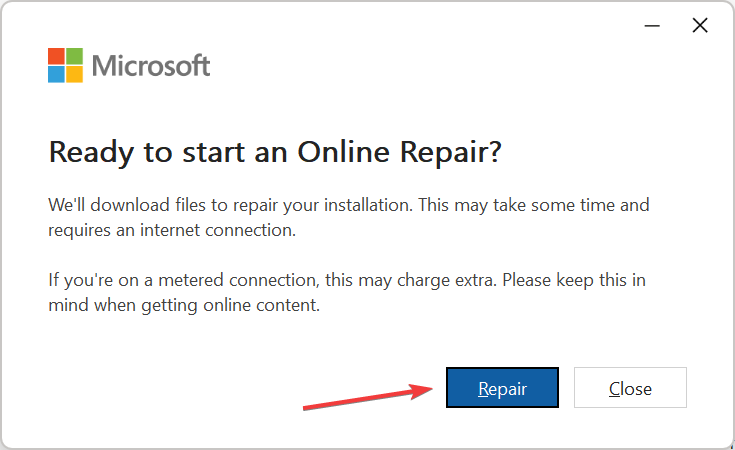 Microsoft 365 を修正するための修復は、Office アドインを個別に取得できないように構成されています