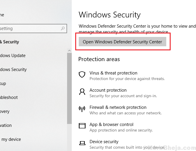 Откройте Центр безопасности Защитника Windows.