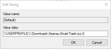 Um ícone de string editada da lixeira personalizada do Windows 10 não está atualizando