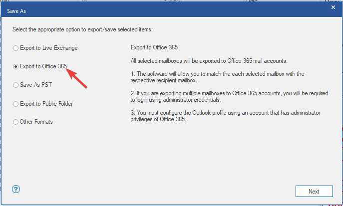 Exportera till Office 365