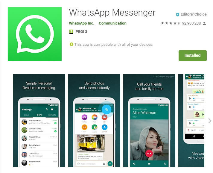 WhatsAppi ekraanipilt PlayStore - see WhatsAppi versioon on aegunud