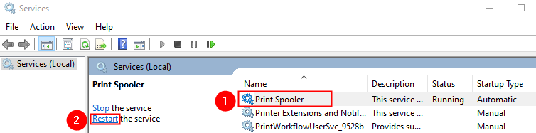 Genstart Print Spooler -tjenesten