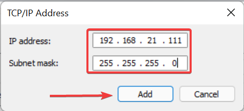Digita i valori in Windows 11 per aggiungere un indirizzo IP secondario