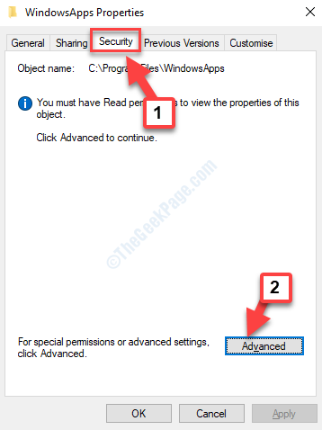 „Windowsaapps Properties Security Advanced“