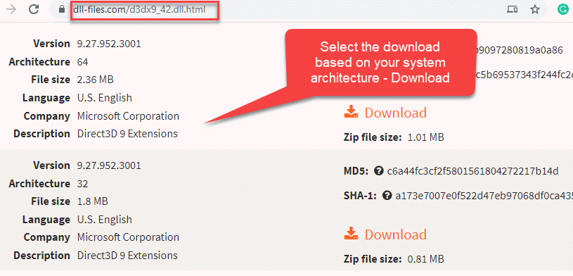 Navegador Visite o site de download Dll Selecione o download com base no download do tipo de sistema