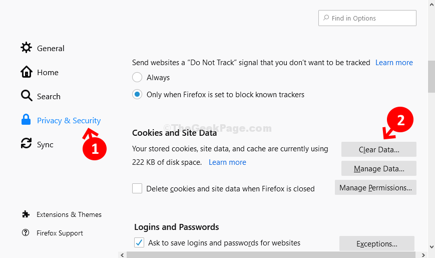 Optionen Datenschutz & Sicherheit Cookies und Site-Daten Daten löschen