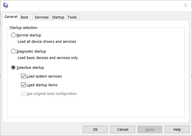 Pasirinktinis paleidimo radijo mygtukas Programos klaida 0xe0434352 sistemoje „Windows“